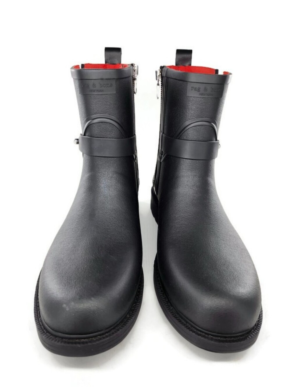 Rag & Bone Black Moto Rubber Waterproof Pull-On Side-Zip Short Ankle Rain Boots - Picture 6 of 16